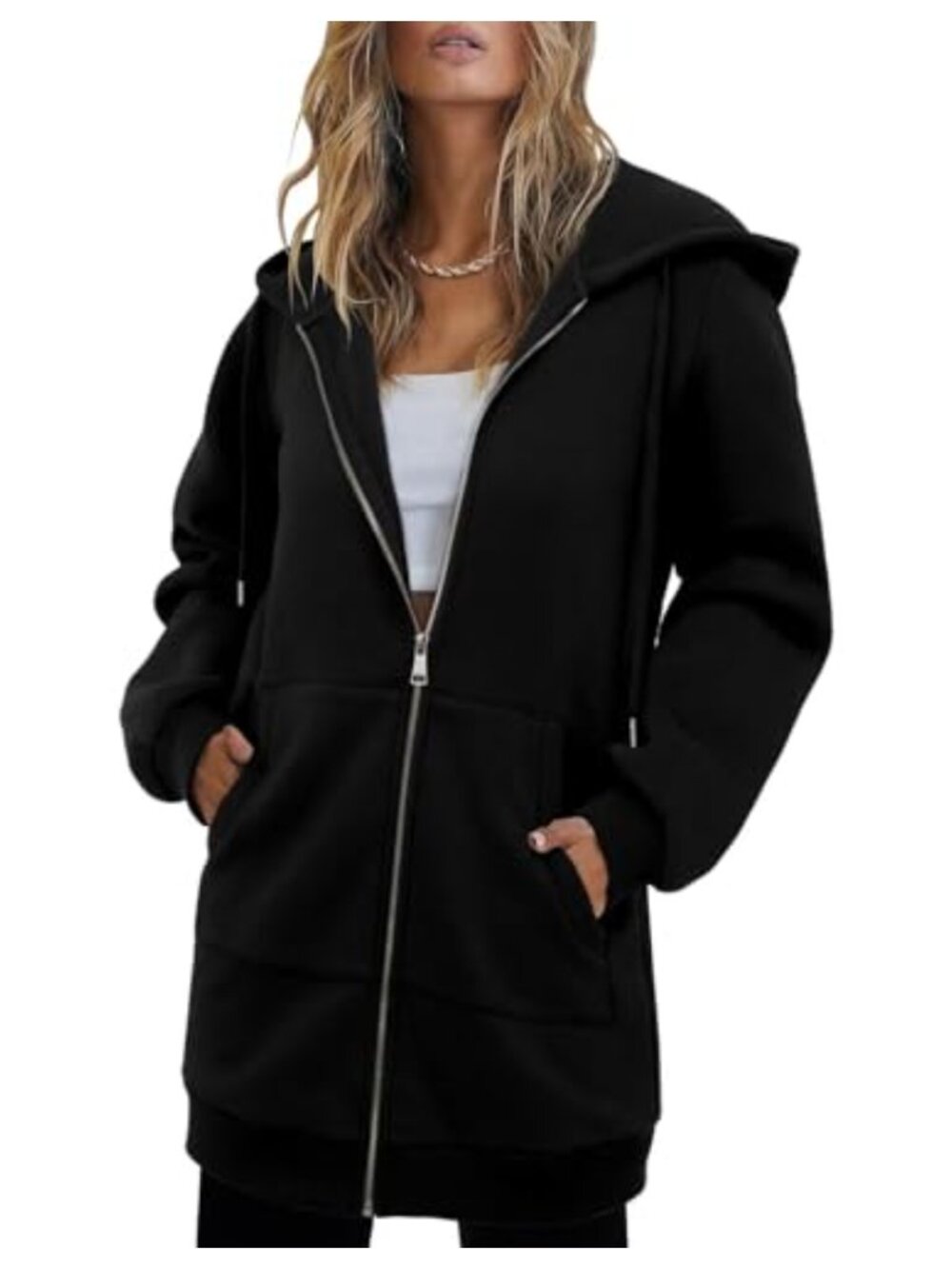 Womens Zip Up Hoodie Cotton Blend Hooded Sweatshirt Long Sleeve Casual